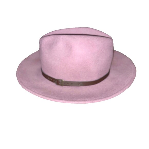 Gelso Bianco Wool Hat W/Leather Trim Made In Italy Women Mauve - Picture 2 of 5